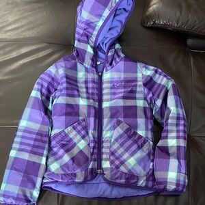 Columbia Reversible Vibrant Purple Checkered Hooded Jacket EUC SIZE 4T